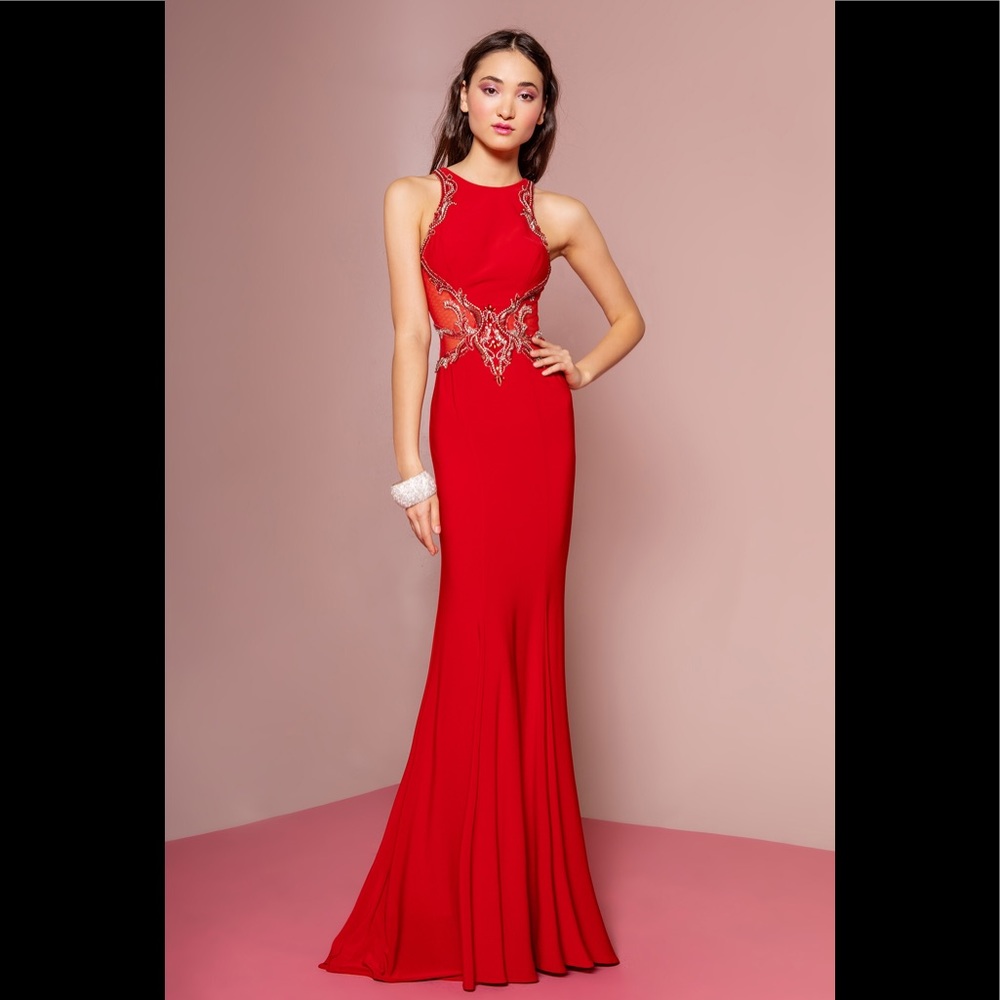 💐SALE💐 Illusion Back Floor Length Dress - Picture 3 of 5